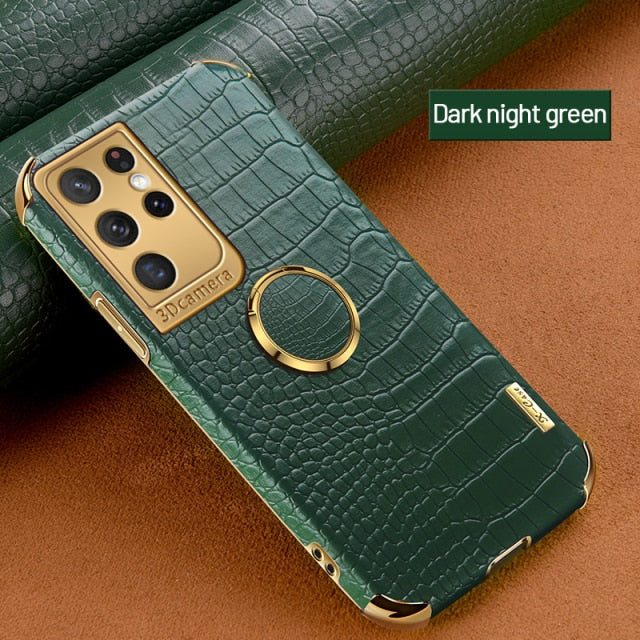 Luxury Ring Holder Leather Phone Case For Samsung Galaxy - Carbon Cases