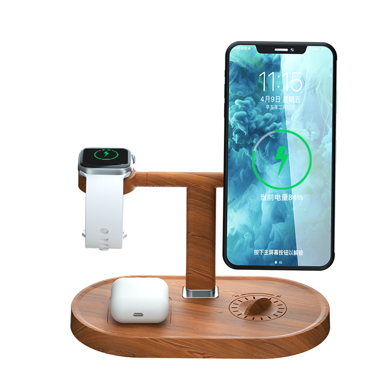 Universal Wooden Qi Magnetic 4 in 1 Wireless Charger 15W Fast Wireless Charger Station Dock - Carbon Cases
