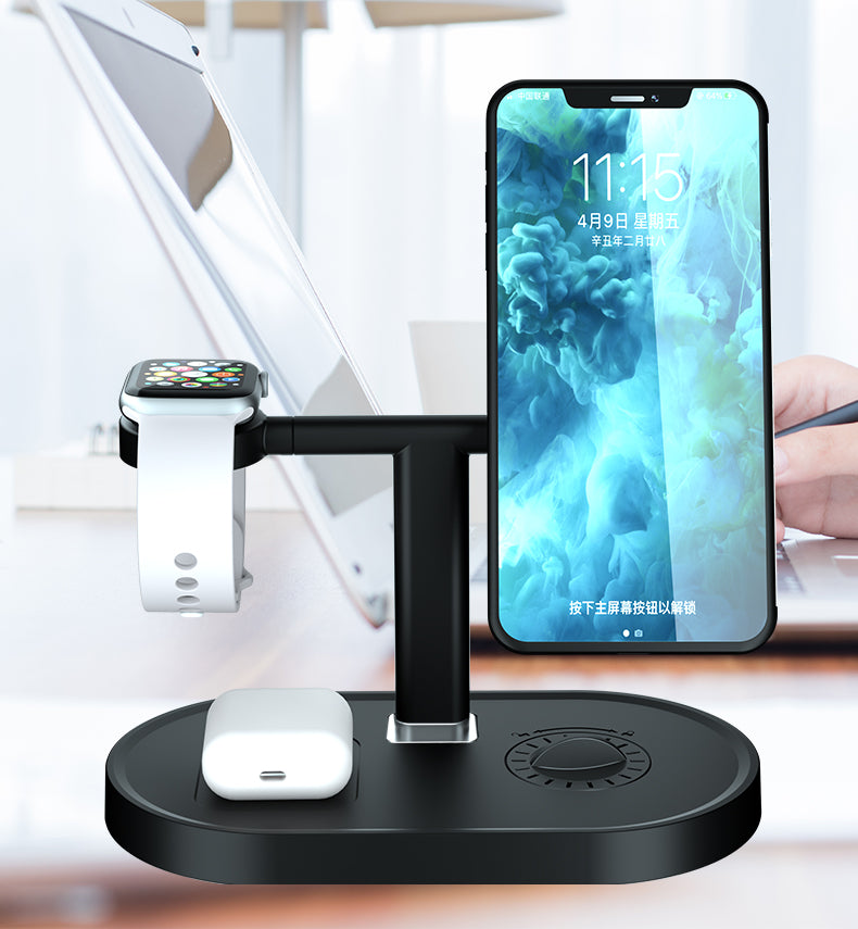 Universal Wooden Qi Magnetic 4 in 1 Wireless Charger 15W Fast Wireless Charger Station Dock - Carbon Cases