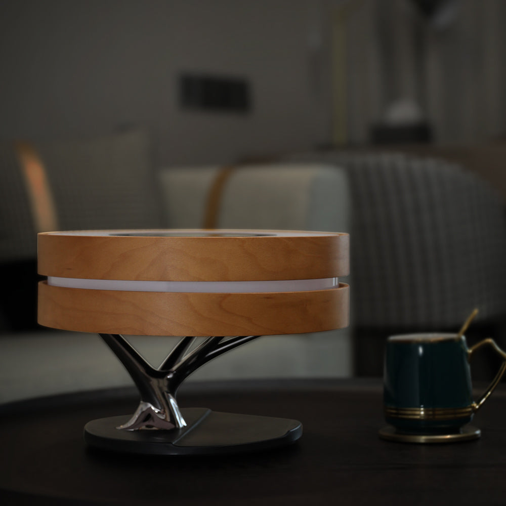 Wooden Smart Table Lamp with TWS Wireless Speaker Qi Wireless Charger - Carbon Cases