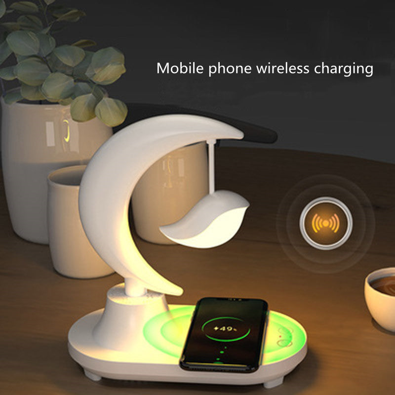 3 in1 Wireless Charger 5W Desk Lamp Wireless Speaker USB Dimmable 18650 battery Powered Star/Bird Romantic Colorful Night Light - Carbon Cases