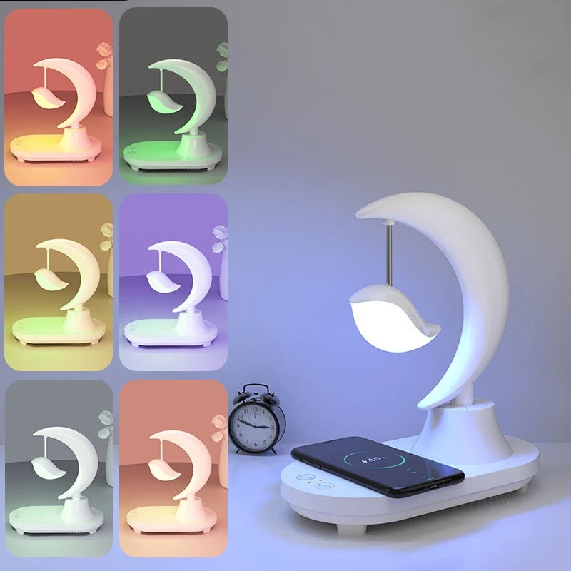 3 in1 Wireless Charger 5W Desk Lamp Wireless Speaker USB Dimmable 18650 battery Powered Star/Bird Romantic Colorful Night Light - Carbon Cases