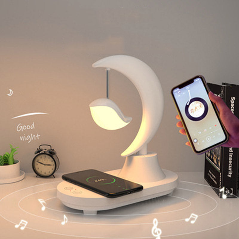 3 in1 Wireless Charger 5W Desk Lamp Wireless Speaker USB Dimmable 18650 battery Powered Star/Bird Romantic Colorful Night Light - Carbon Cases