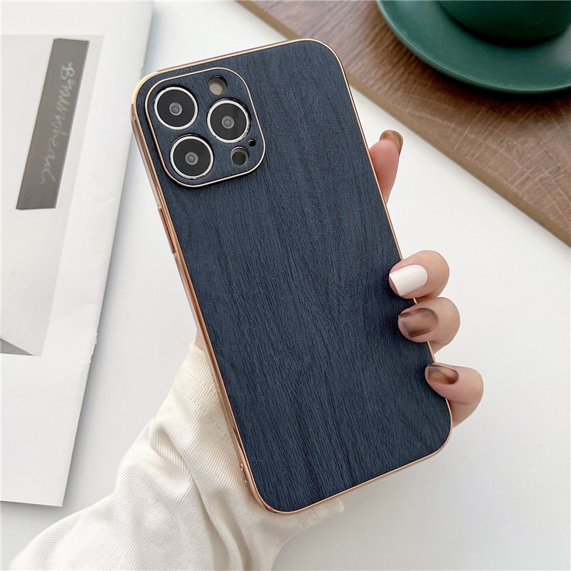 Luxury Wood Texture Leather Case For iPhone