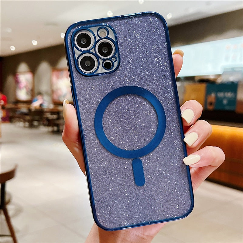 Glitter Plating Magnetic Wireless Charging Case For iPhone
