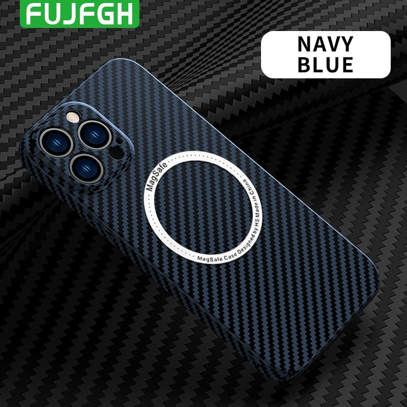 Matte Hard Carbon Fibre Texture Skin For MagSafe Magnetic Wireless Charging Case For iPhone