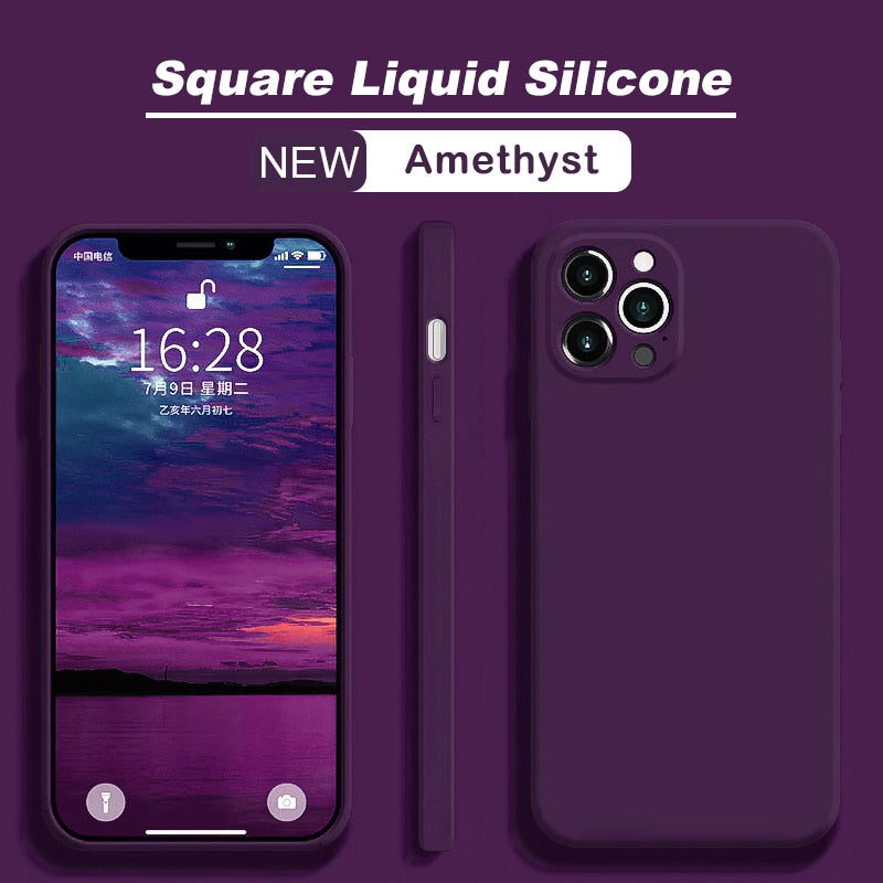 Square Liquid Silicone Phone Case For iPhone