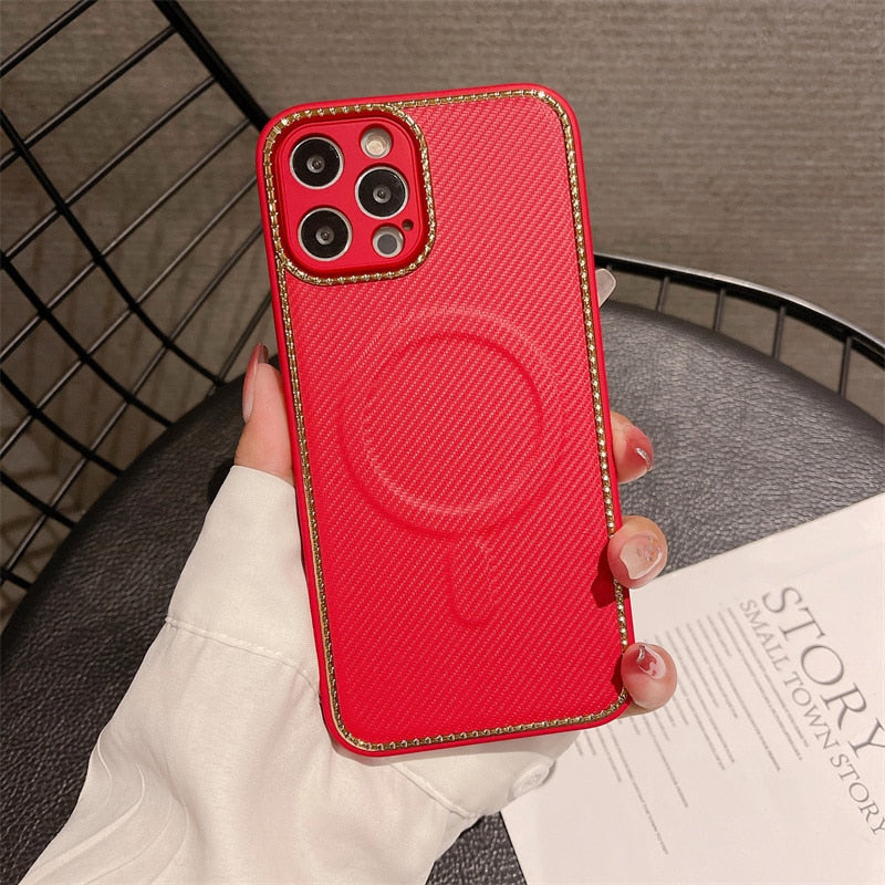 Luxury Leather Weave Texture For MagSafe Magnetic Wireless Charging Matte Case For iPhone