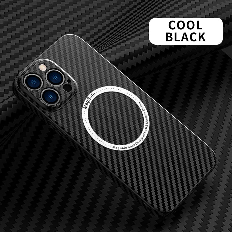 Matte Hard Carbon Fibre Texture Skin For MagSafe Magnetic Wireless Charging Case For iPhone