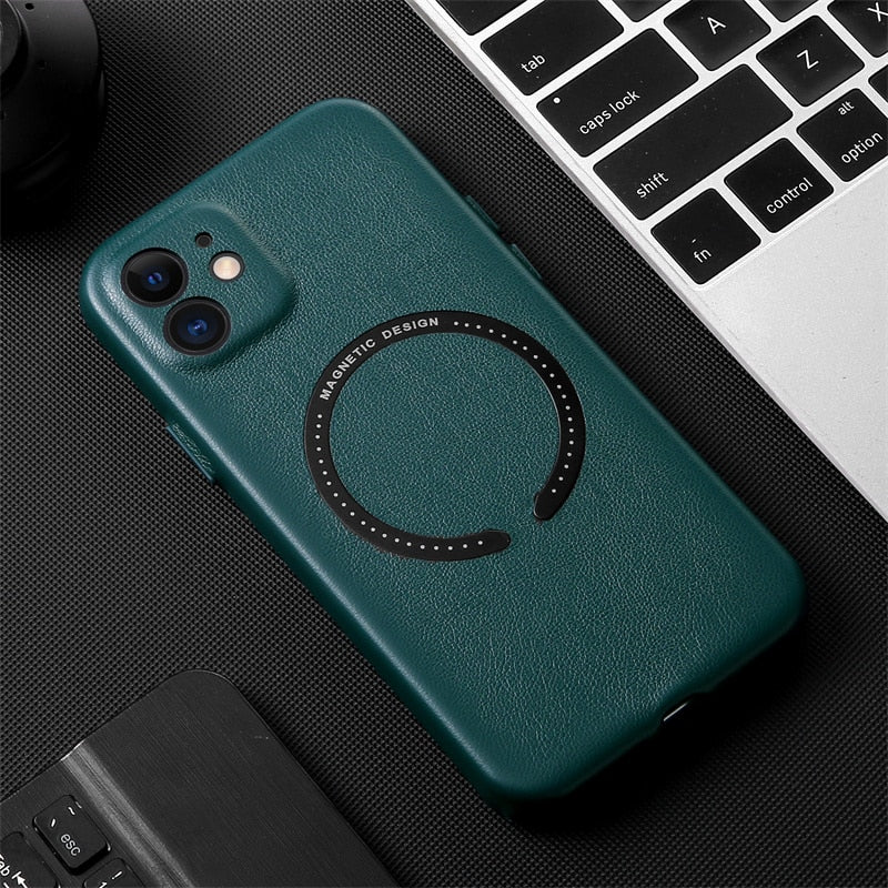 Original Leather For MagSafe Magnetic Wireless Charging Case For iPhone