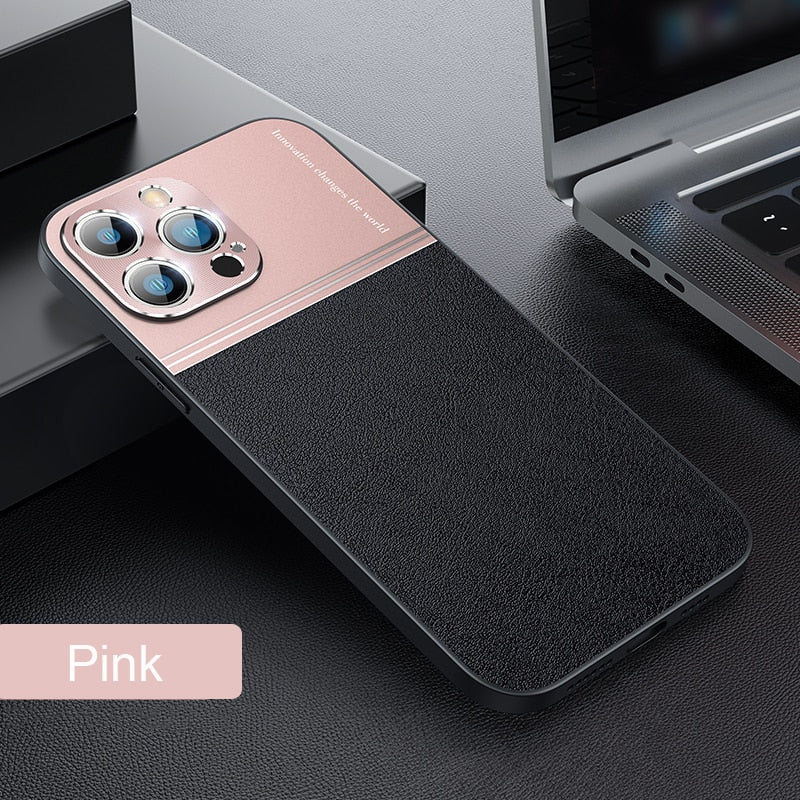 Luxury Leather Metal 2in1 Case For iPhone