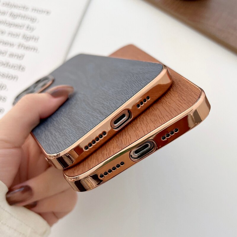 Luxury Wood Texture Leather Case For iPhone