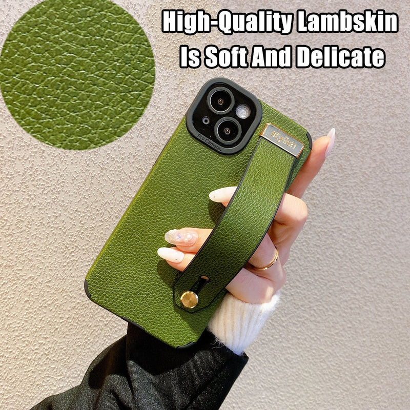Luxury Leather Wristband Bracket Phone Case For iPhone