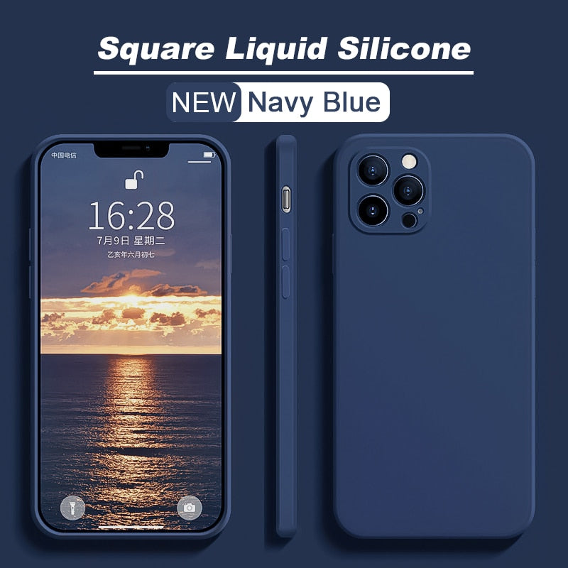 Square Liquid Silicone Phone Case For iPhone