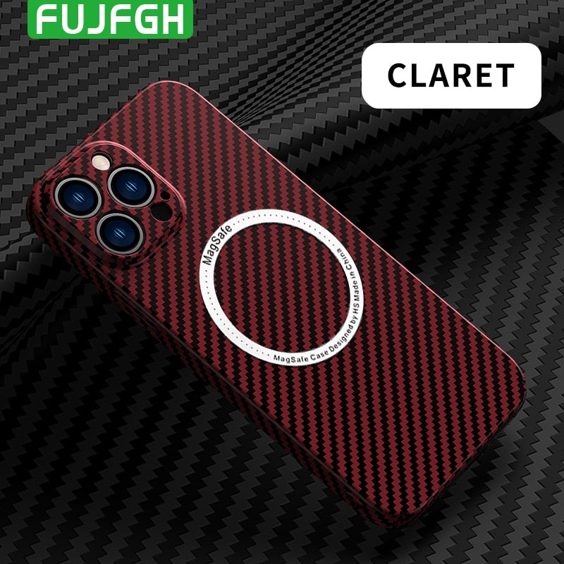Matte Hard Carbon Fibre Texture Skin For MagSafe Magnetic Wireless Charging Case For iPhone