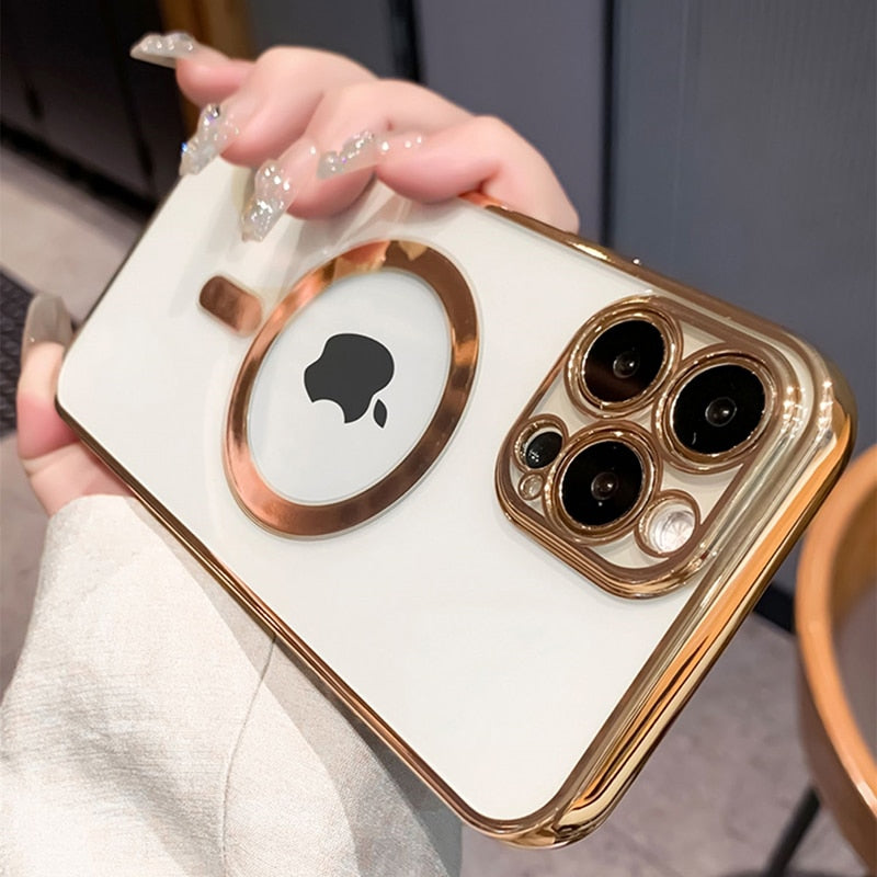 Luxury Plating Transparent For MagSafe Magnetic Charging Case for iPhone