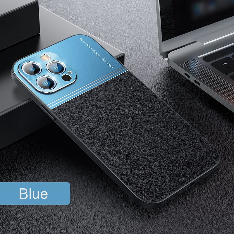 Luxury Leather Metal 2in1 Case For iPhone