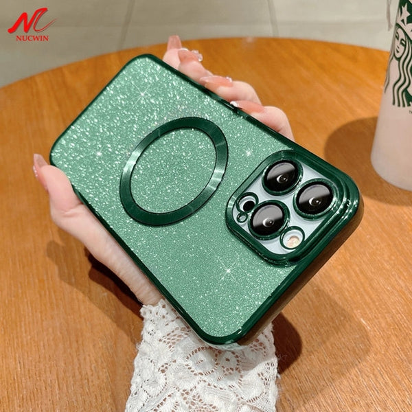 Luxury Bling Case for iPhone MagSafe Magnet Glitter Plating Soft TPU Cover for iPhone
