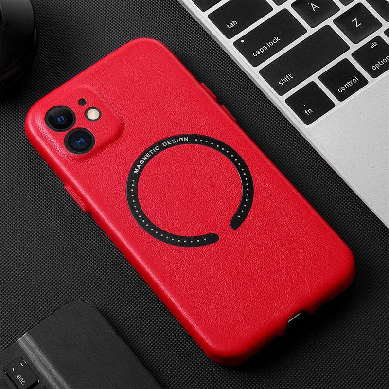 Original Leather For MagSafe Magnetic Wireless Charging Case For iPhone