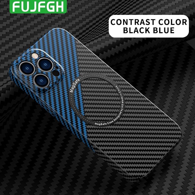 Matte Hard Carbon Fibre Texture Skin For MagSafe Magnetic Wireless Charging Case For iPhone