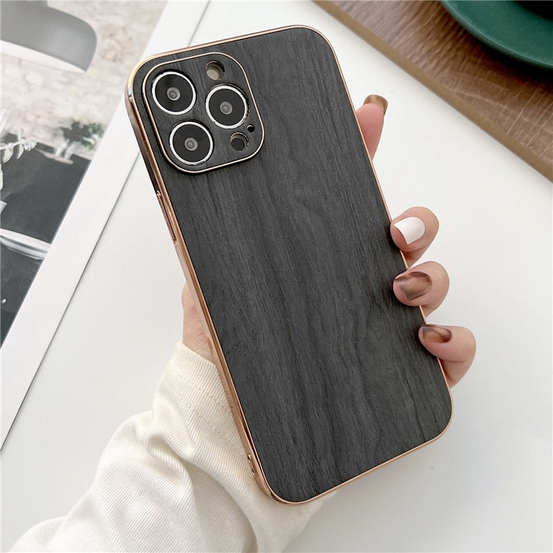 Luxury Wood Texture Leather Case For iPhone