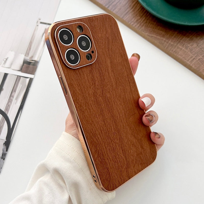 Luxury Wood Texture Leather Case For iPhone