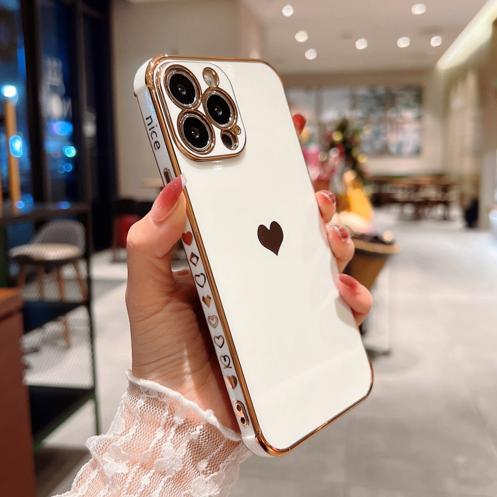 Luxury Case For iPhone Soft Electroplate Love Heart Shockproof Bumper Phone Case