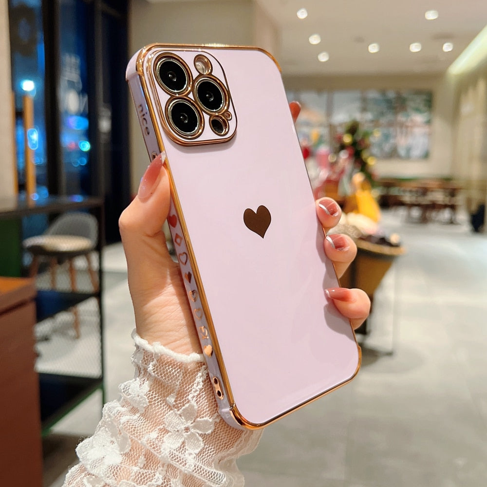 Luxury Case For iPhone Soft Electroplate Love Heart Shockproof Bumper Phone Case