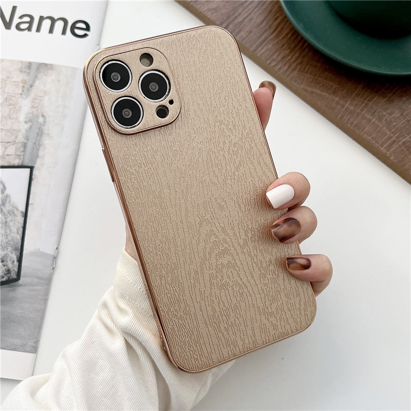 Luxury Wood Texture Leather Case For iPhone