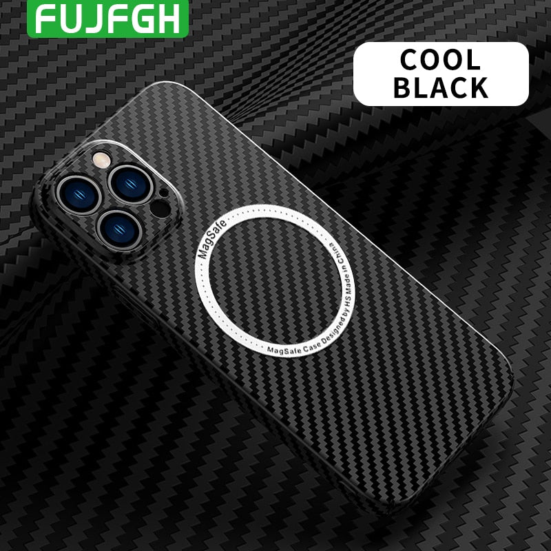 Matte Hard Carbon Fibre Texture Skin For MagSafe Magnetic Wireless Charging Case For iPhone