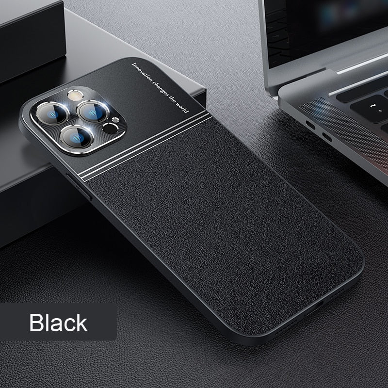 Luxury Leather Metal 2in1 Case For iPhone