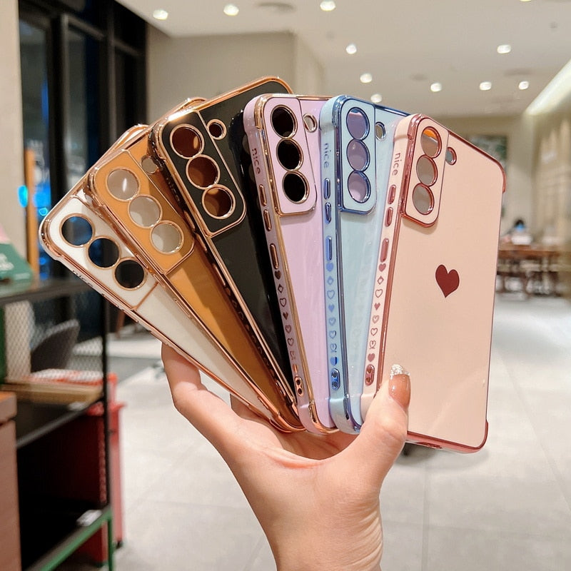 Luxury Plating Case For Samsung Galaxy - Love Heart Side Pattern Phone Cover