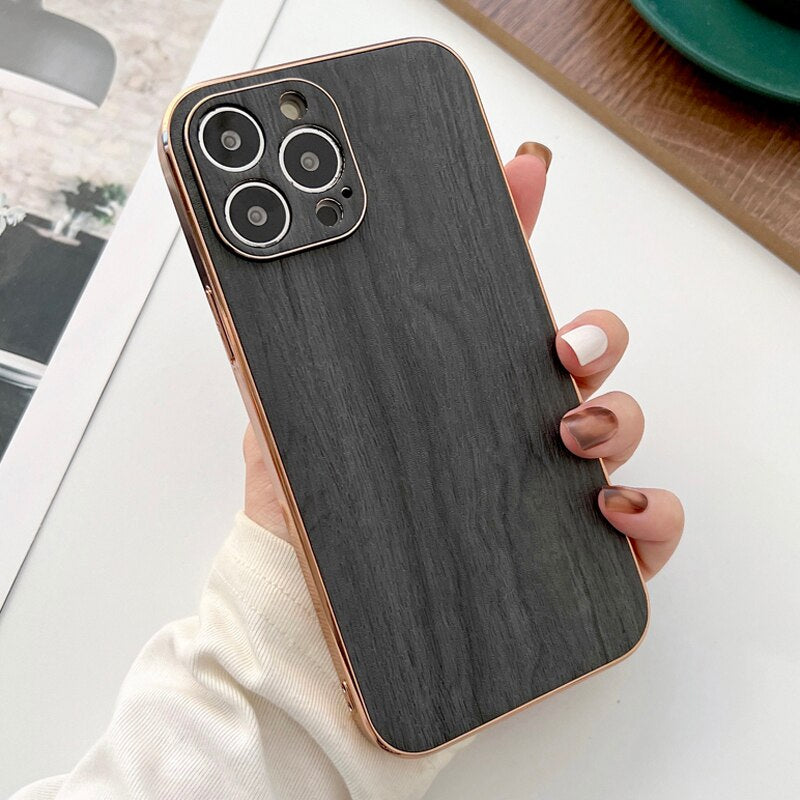 Luxury Wood Texture Leather Case For iPhone