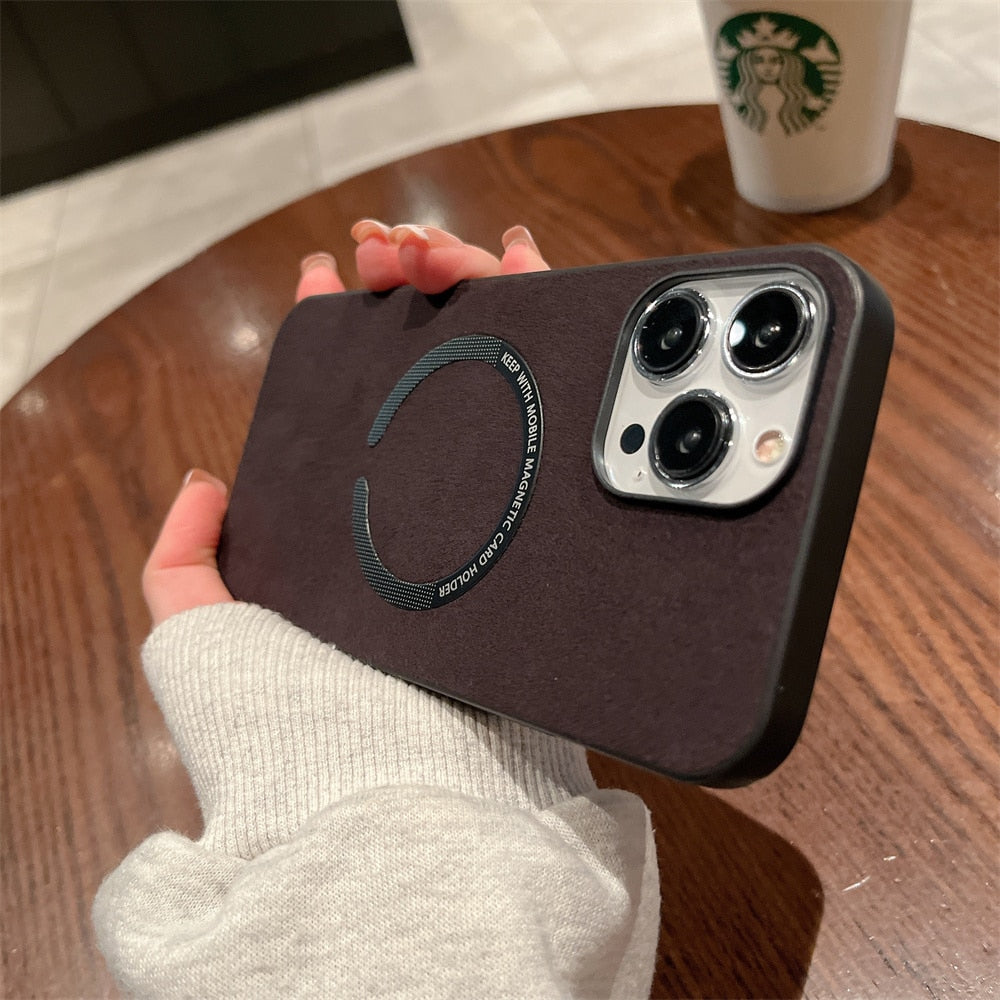 Luxury Suede Fur Leather For MagSafe Magnetic Case For iPhone