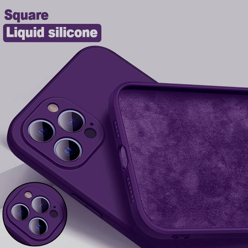 Square Liquid Silicone Phone Case For iPhone