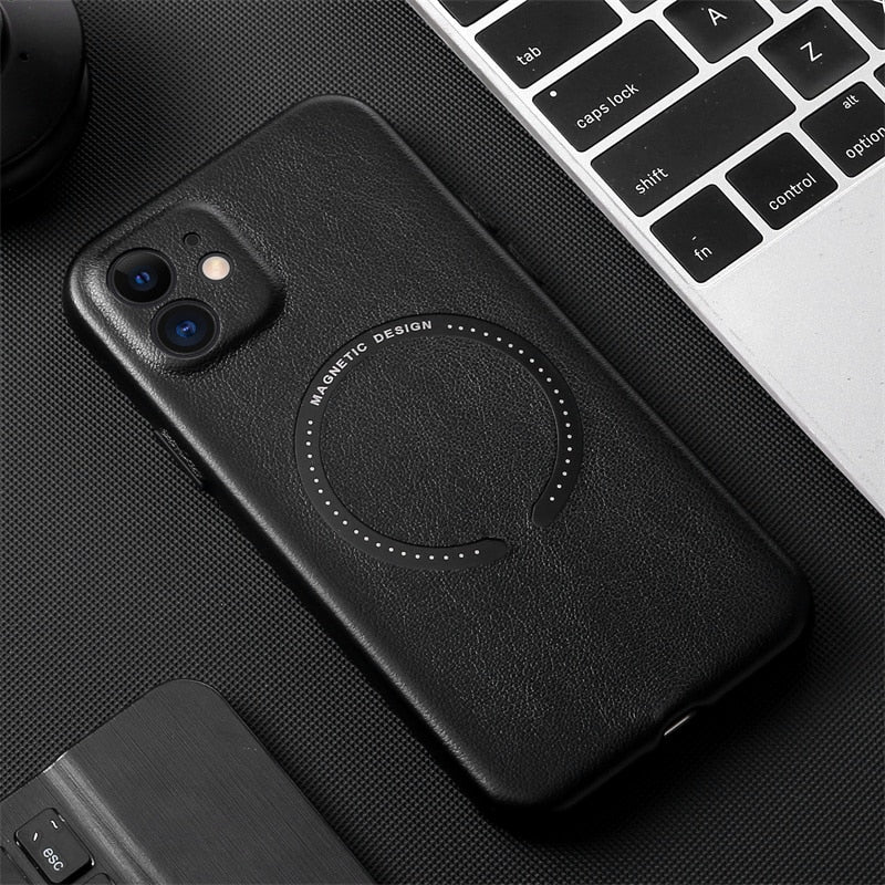 Original Leather For MagSafe Magnetic Wireless Charging Case For iPhone