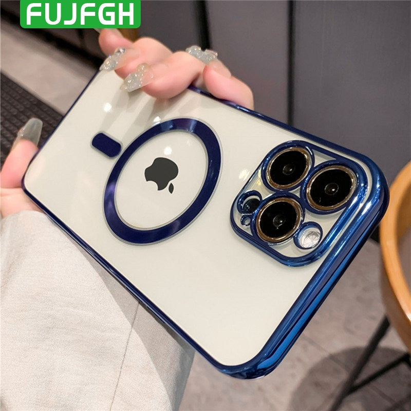 Luxury Plating Transparent For MagSafe Magnetic Charging Case for iPhone