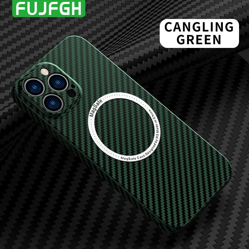 Matte Hard Carbon Fibre Texture Skin For MagSafe Magnetic Wireless Charging Case For iPhone