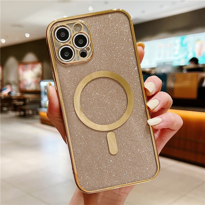 Glitter Plating Magnetic Wireless Charging Case For iPhone