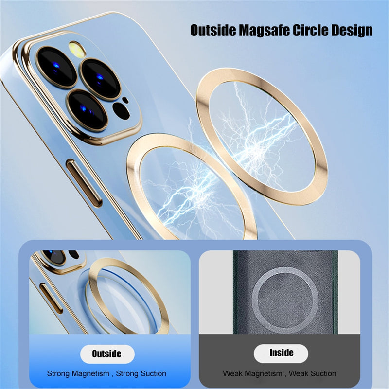 Luxury Plating Magsafe Case for iPhone 13 Pro Max 6D Shockproof Glass Camera Protector Magnetic Phone Case for iPhone 12 Pro Max
