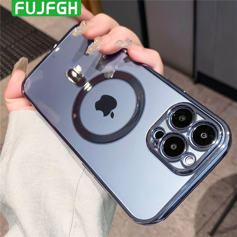 Luxury Plating Transparent For MagSafe Magnetic Charging Case for iPhone