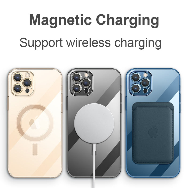 Luxury Plating Transparent For MagSafe Magnetic Charging Case for iPhone