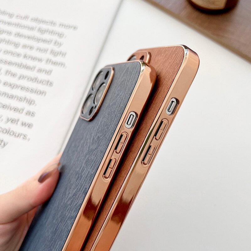 Luxury Wood Texture Leather Case For iPhone