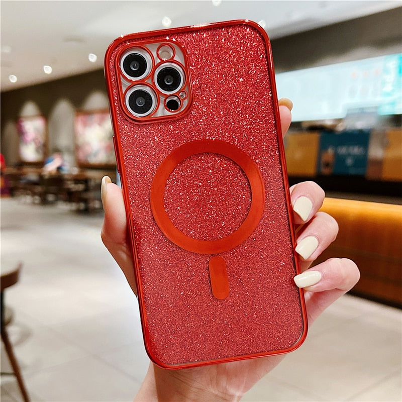 Glitter Plating Magnetic Wireless Charging Case For iPhone