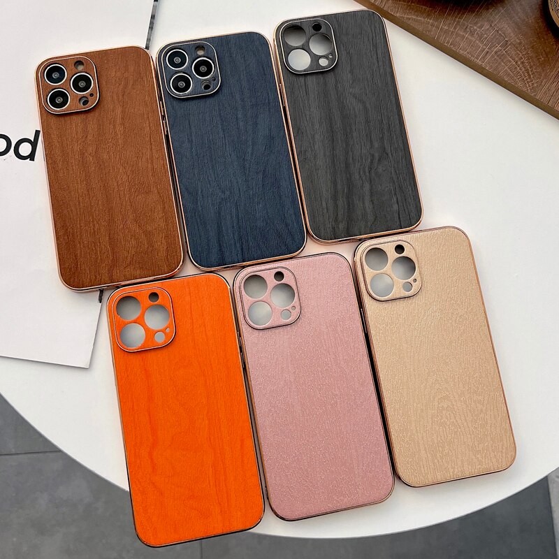 Luxury Wood Texture Leather Case For iPhone