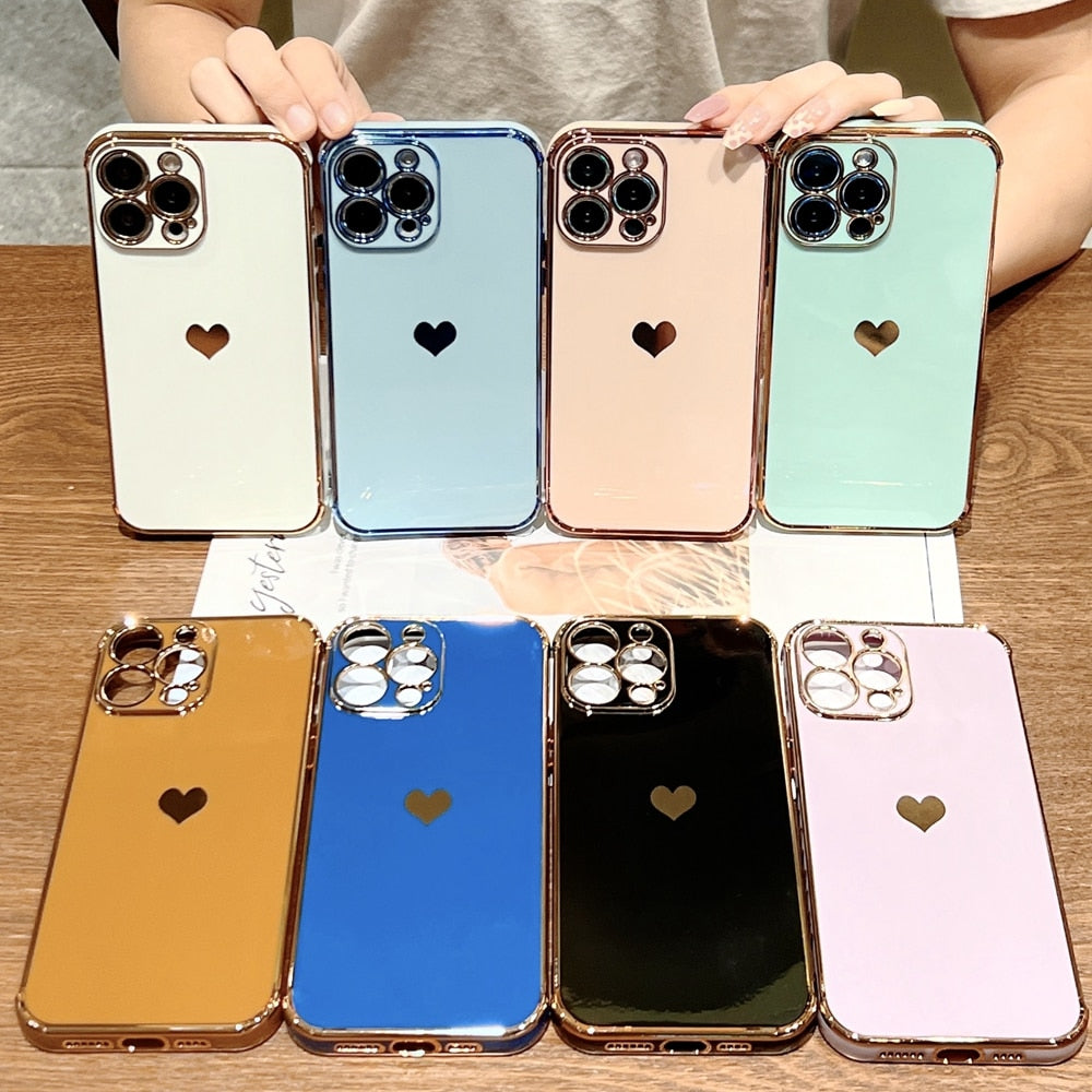 Luxury Case For iPhone Soft Electroplate Love Heart Shockproof Bumper Phone Case