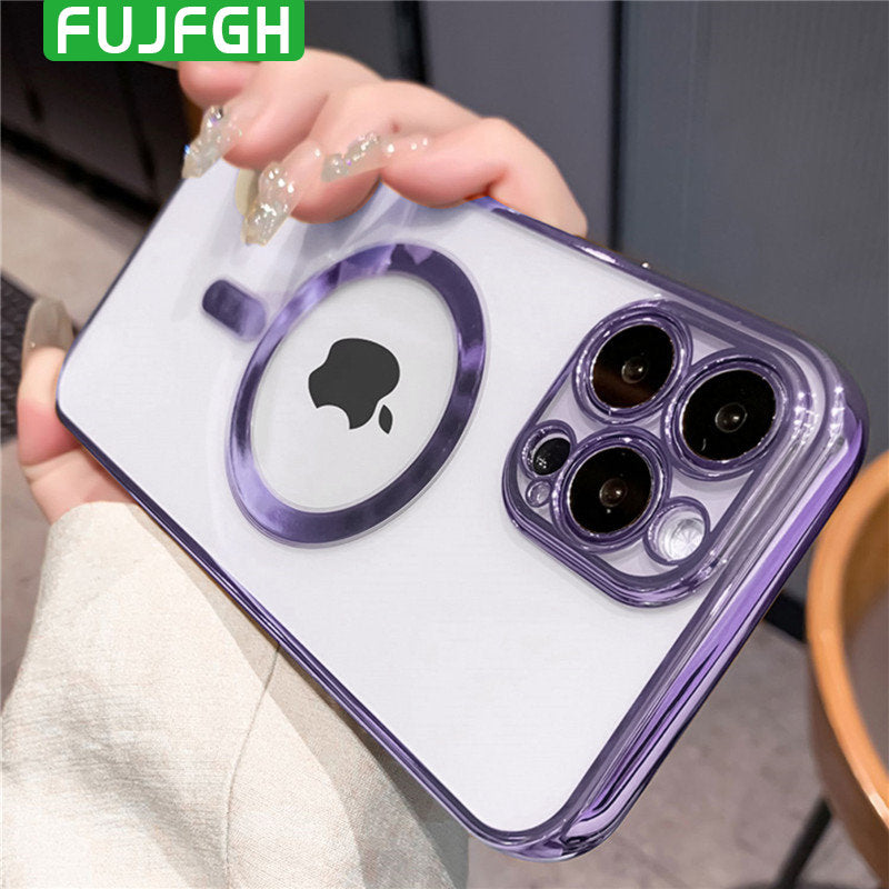 Luxury Plating Transparent For MagSafe Magnetic Charging Case for iPhone