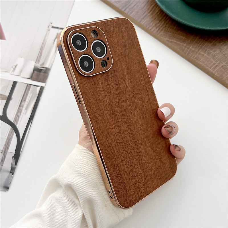 Luxury Wood Texture Leather Case For iPhone