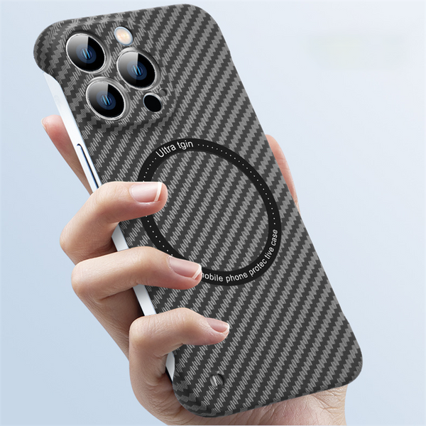 Carbon Fibre Texture Frameless For MagSafe Magnetic Wireless Charging Case For iPhone