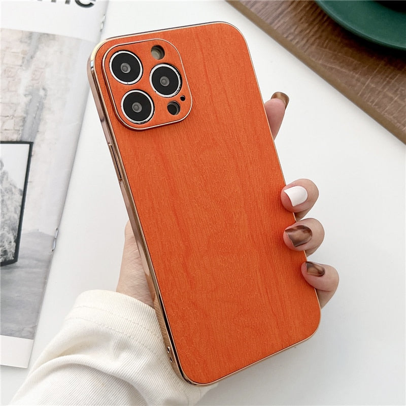 Luxury Wood Texture Leather Case For iPhone